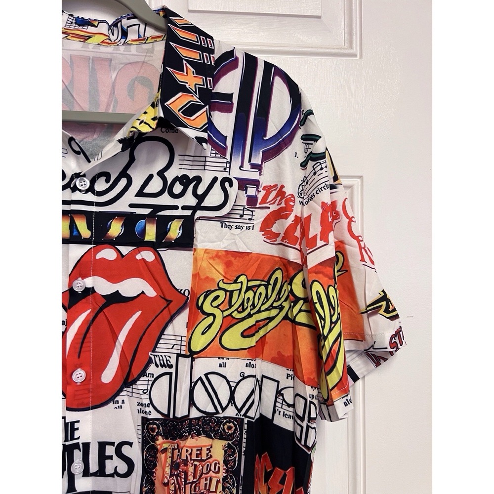 Classic Rock Band Collage Shirt - Button Up-short Sleeve - Picture 3 of 13